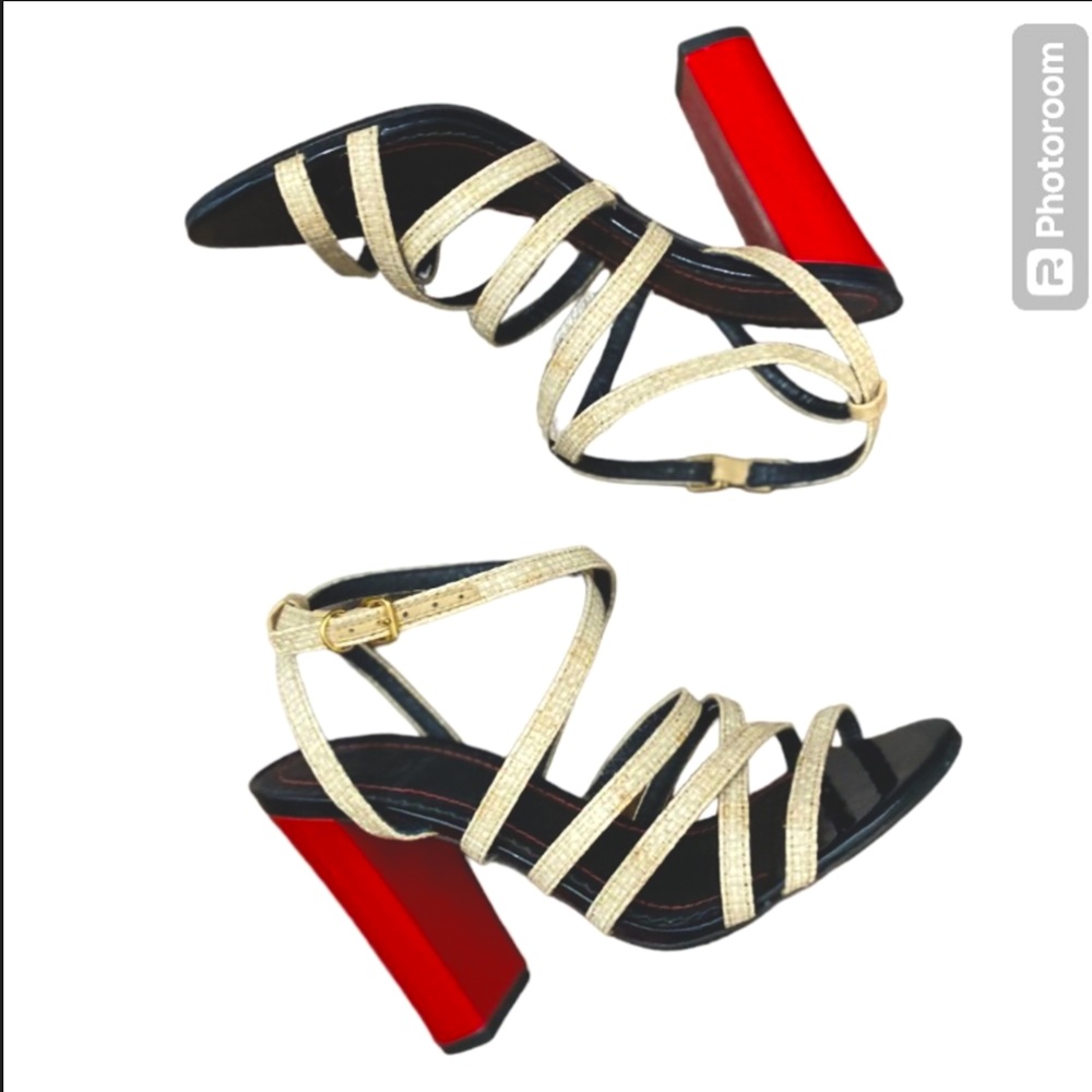 Tory Burch Red Block Heel Straps Sandals Size 6 M